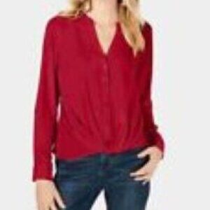 NEW! INC red twist-hem convertible long sleeve shirt Women's Petite size